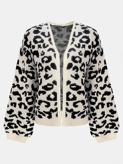 Women'S Colorblock Leopard Drop Shoulder Cardigan, Casual Long Sleeve Open Front Knitwear for Fall & Winter, Fashion Women'S Knit Clothing for Daily Wear, Knitted Cardigan Tops