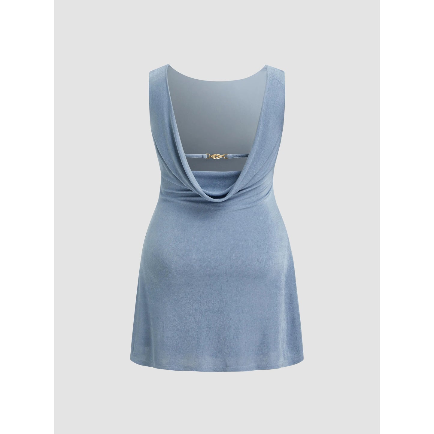Cider Boat Neck Backless Mini Dress with Chain Detail and Ruched Design