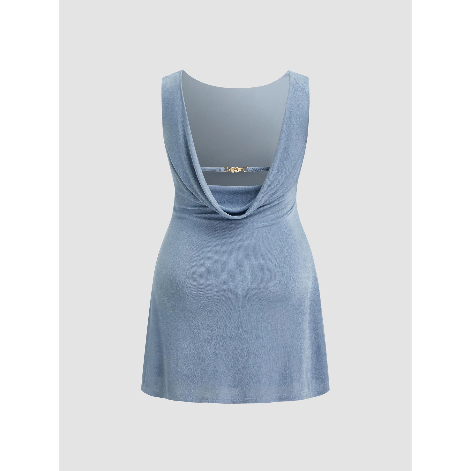 Cider Boat Neck Backless Mini Dress with Chain Detail and Ruched Design