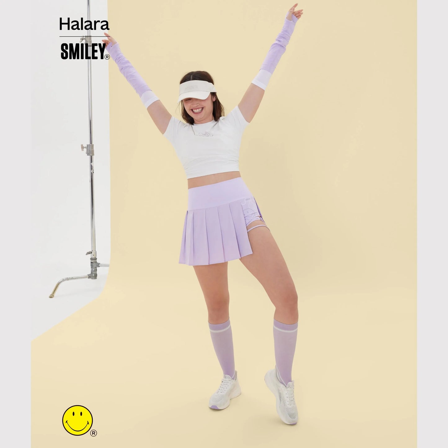 Halara X Smiley® Breezeful™ High-Waisted Pleated 2-In-1 Asymmetric Hem Quick-Dry Mini Sports Dance Skirt with Pockets