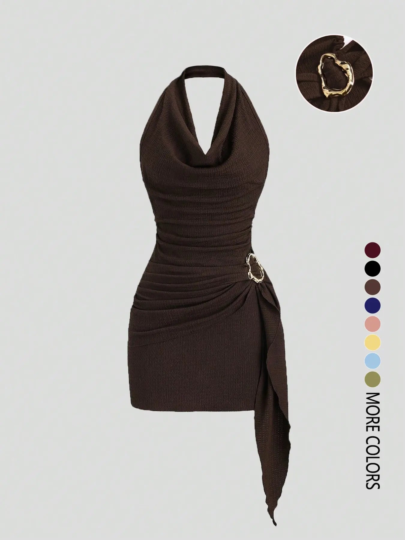 Women's Solid Color Halter Dress - Elegant Backless Design for Casual Office Wear and Daily Use, Stylish and Comfortable