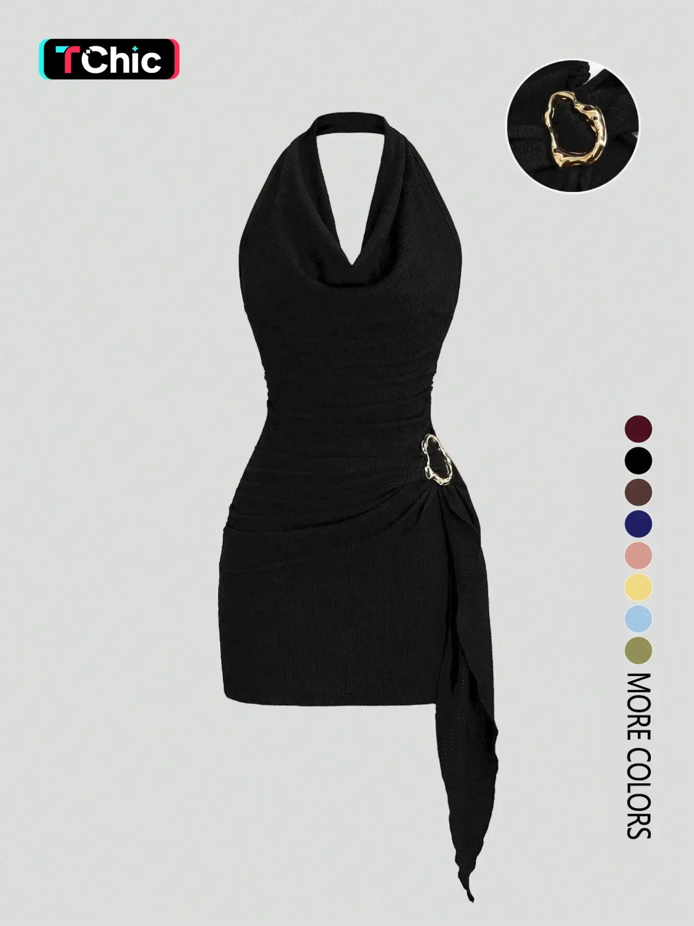 Women's Solid Color Halter Dress - Elegant Backless Design for Casual Office Wear and Daily Use, Stylish and Comfortable