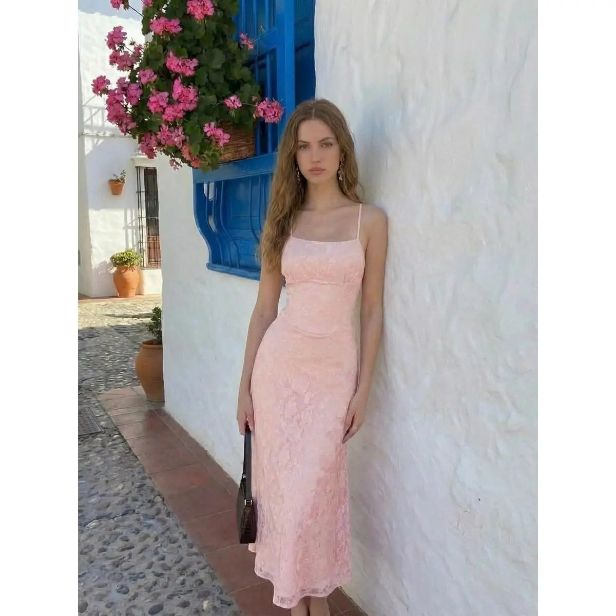 Cider Jacquard Floral A-Line Maxi Dress with Tie Back Detail