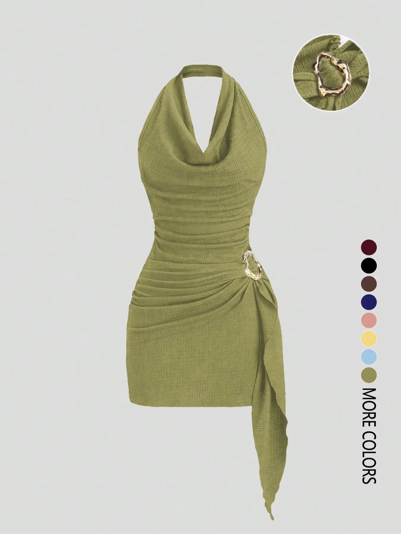 Women's Solid Color Halter Dress - Elegant Backless Design for Casual Office Wear and Daily Use, Stylish and Comfortable