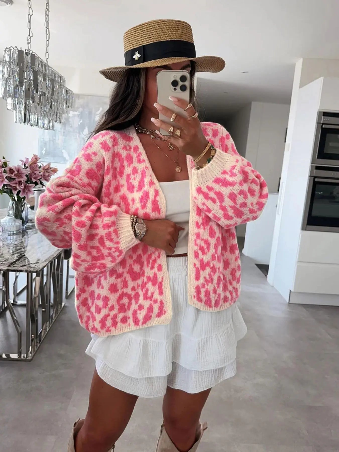Women'S Colorblock Leopard Drop Shoulder Cardigan, Casual Long Sleeve Open Front Knitwear for Fall & Winter, Fashion Women'S Knit Clothing for Daily Wear, Knitted Cardigan Tops