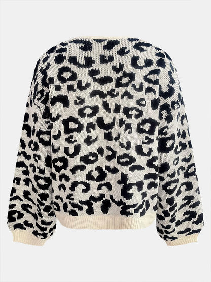 Women'S Colorblock Leopard Drop Shoulder Cardigan, Casual Long Sleeve Open Front Knitwear for Fall & Winter, Fashion Women'S Knit Clothing for Daily Wear, Knitted Cardigan Tops