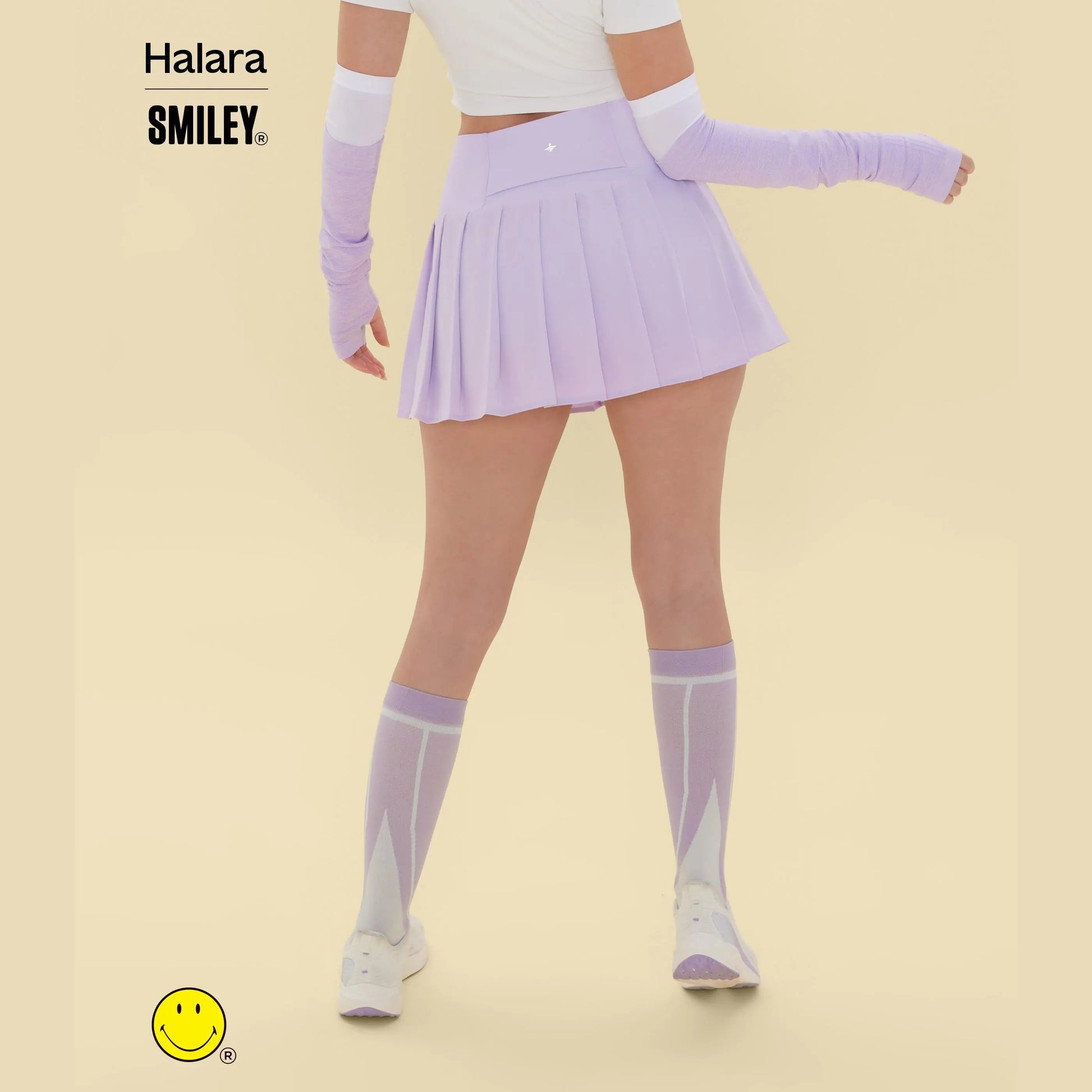 Halara X Smiley® Breezeful™ High-Waisted Pleated 2-In-1 Asymmetric Hem Quick-Dry Mini Sports Dance Skirt with Pockets