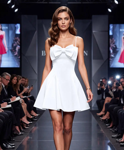 OYS Women's Elegant Sleeveless Adjustable Spaghetti Strap A-Line Mini Cocktail Dress with Bowknot Detail