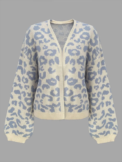 Women'S Colorblock Leopard Drop Shoulder Cardigan, Casual Long Sleeve Open Front Knitwear for Fall & Winter, Fashion Women'S Knit Clothing for Daily Wear, Knitted Cardigan Tops