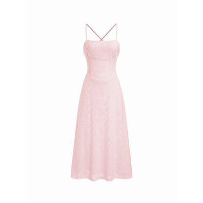 Cider Jacquard Floral A-Line Maxi Dress with Tie Back Detail