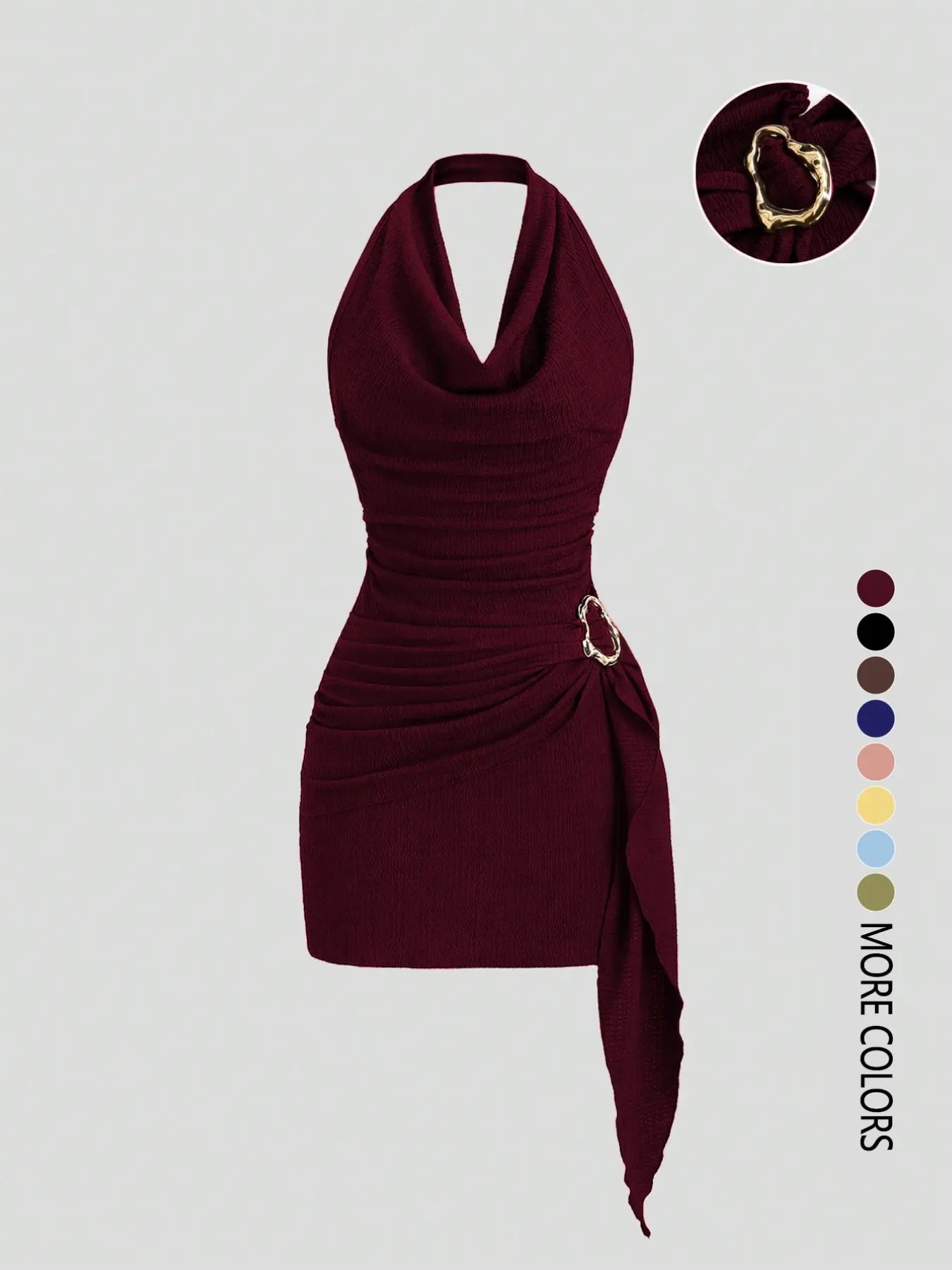 Women's Solid Color Halter Dress - Elegant Backless Design for Casual Office Wear and Daily Use, Stylish and Comfortable