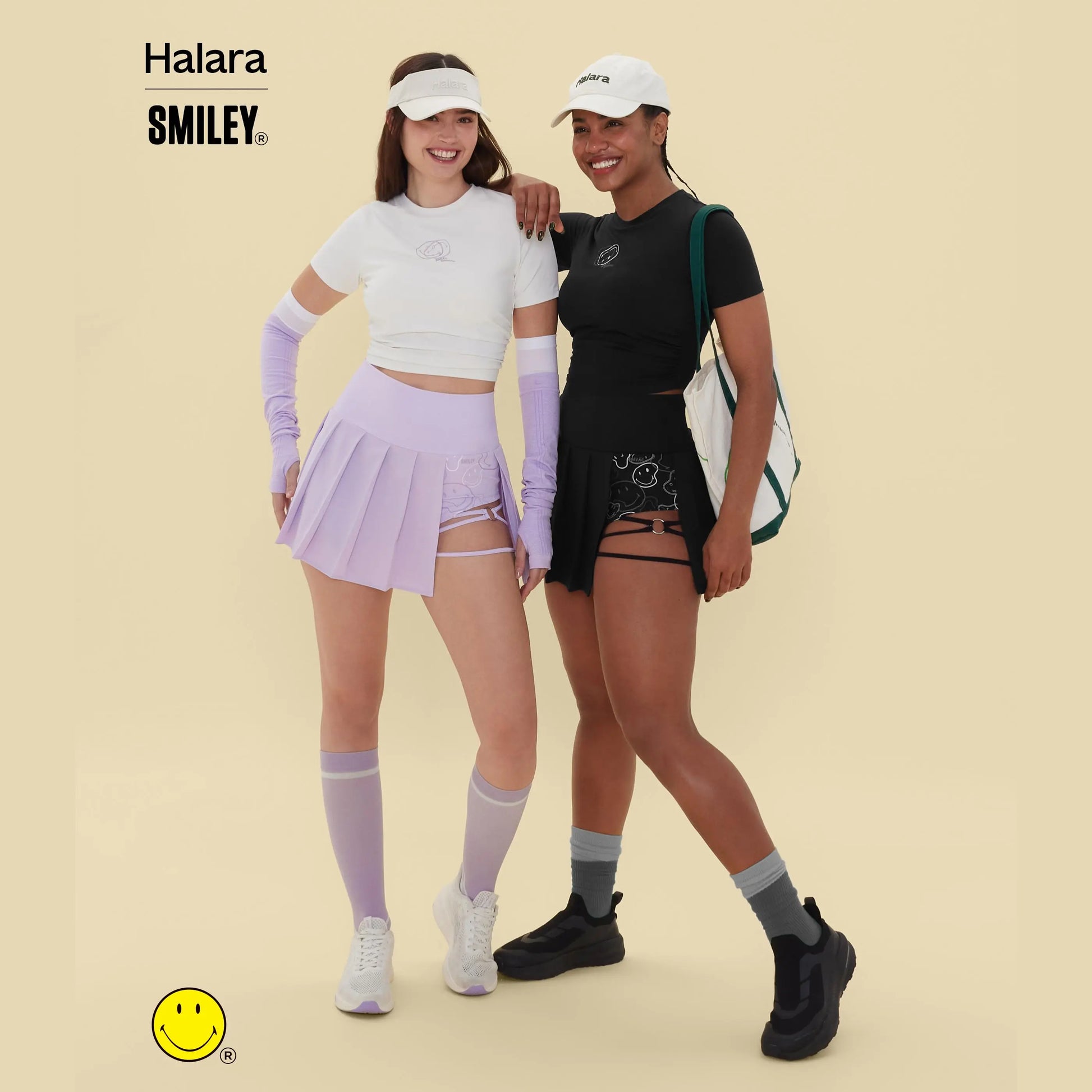 Halara X Smiley® Breezeful™ High-Waisted Pleated 2-In-1 Asymmetric Hem Quick-Dry Mini Sports Dance Skirt with Pockets