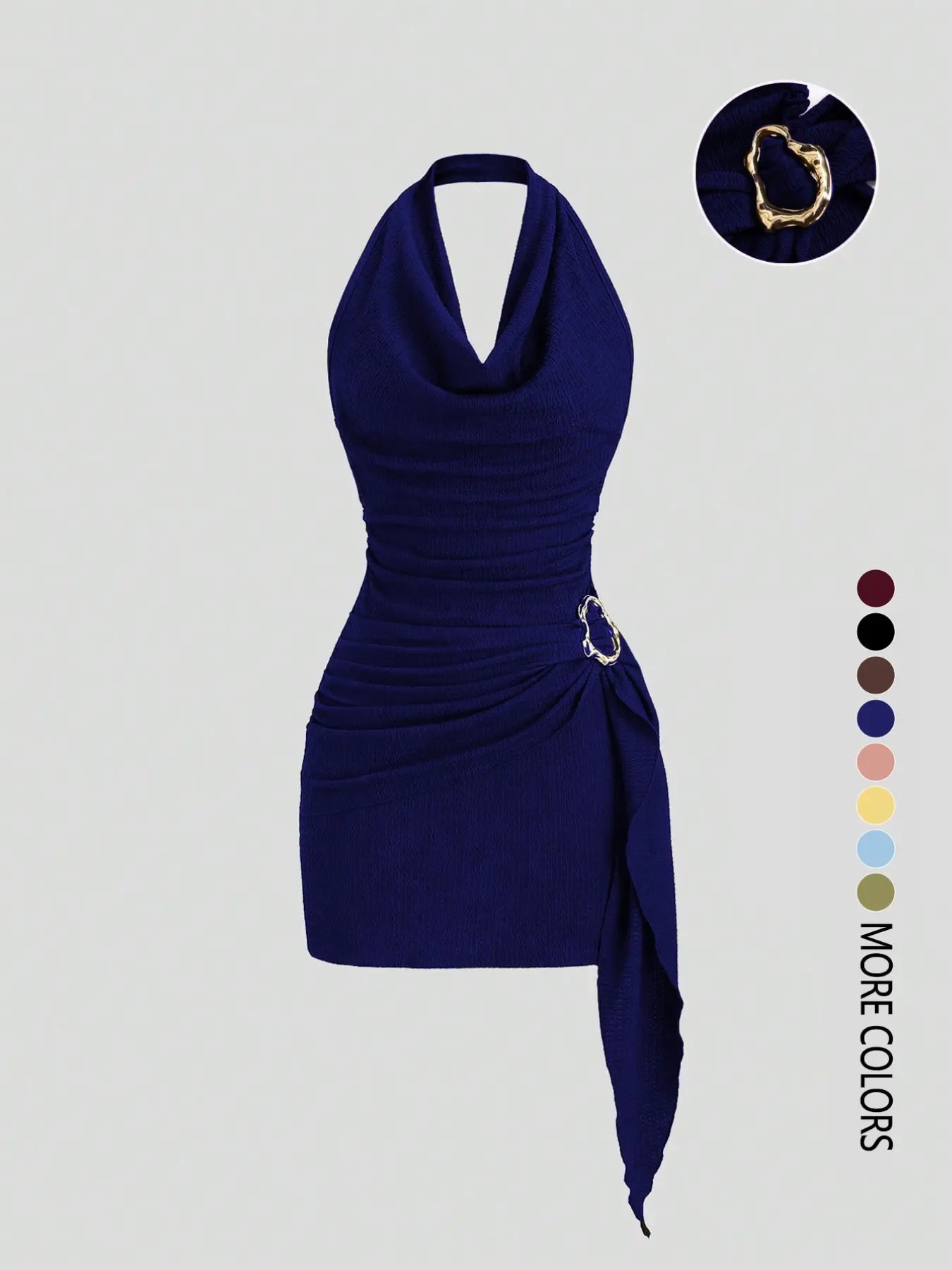 Women's Solid Color Halter Dress - Elegant Backless Design for Casual Office Wear and Daily Use, Stylish and Comfortable