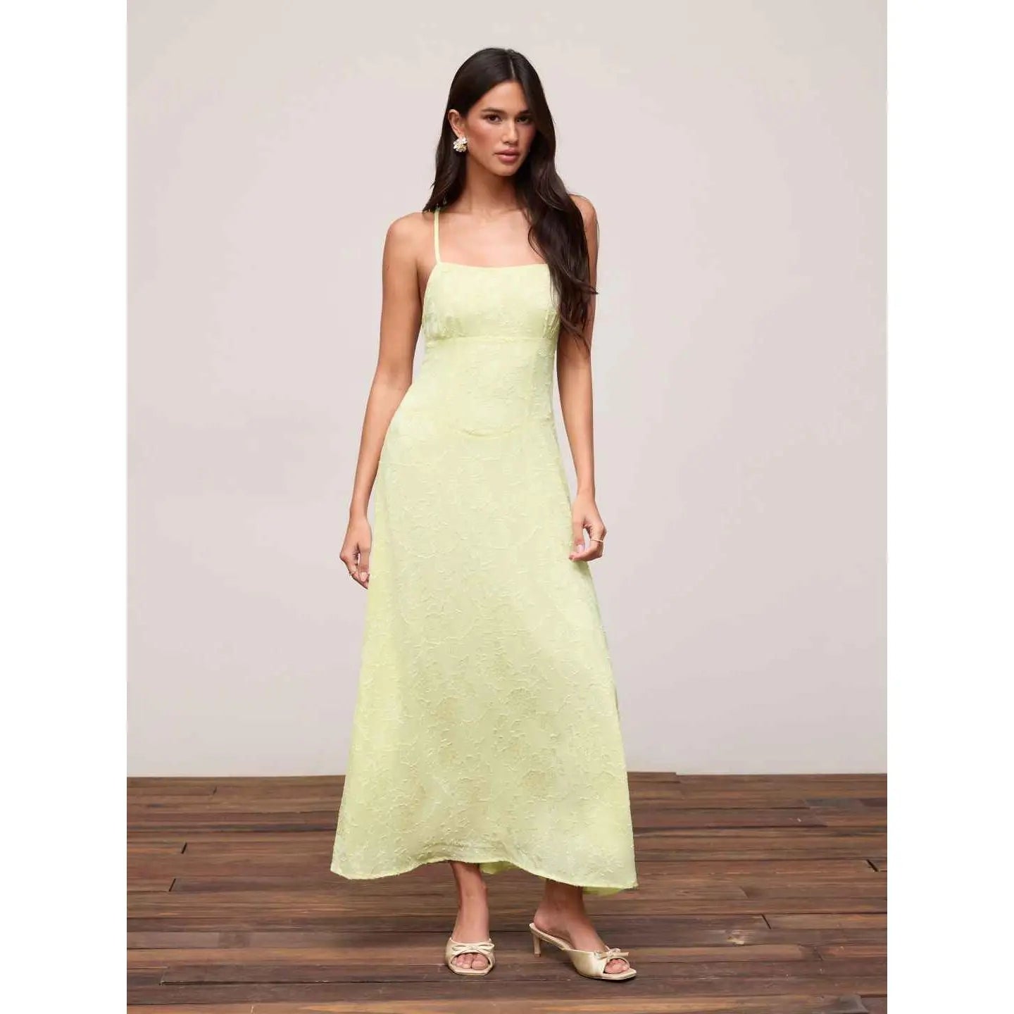 Cider Jacquard Floral A-Line Maxi Dress with Tie Back Detail