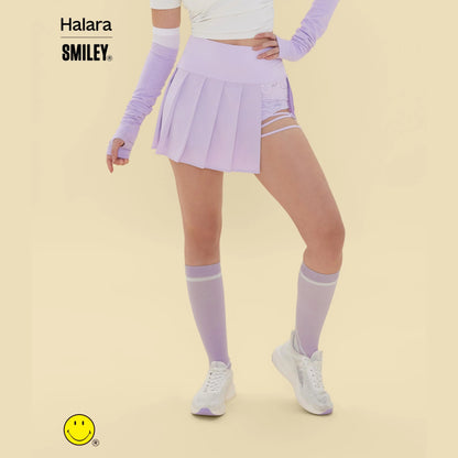 Halara X Smiley® Breezeful™ High-Waisted Pleated 2-In-1 Asymmetric Hem Quick-Dry Mini Sports Dance Skirt with Pockets