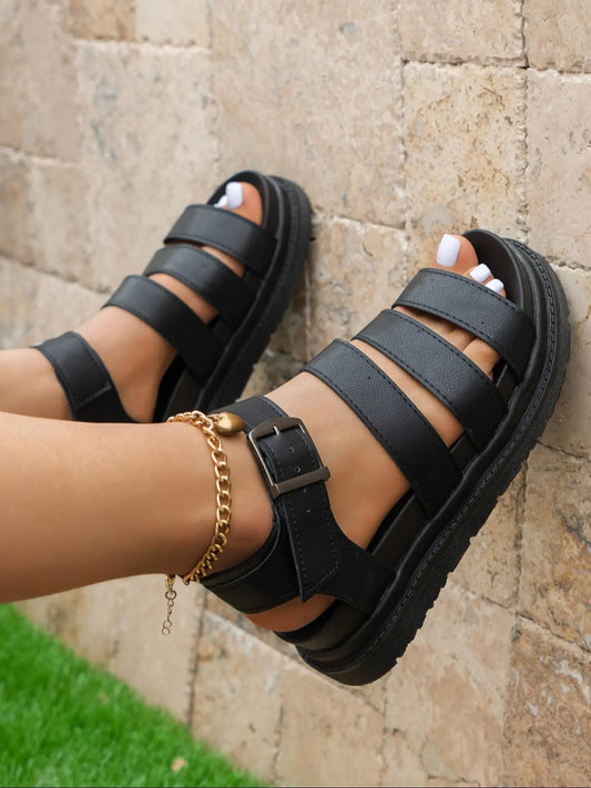 Women'S Fashionable Solid Color Buckle Platform Sandals, Trendy Sandals, Casual Comfortable Sandals for Daily Wear, Lightweight Breathable Shoes for Women and Girl