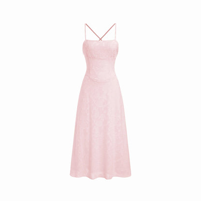 Cider Jacquard Floral A-Line Maxi Dress with Tie Back Detail