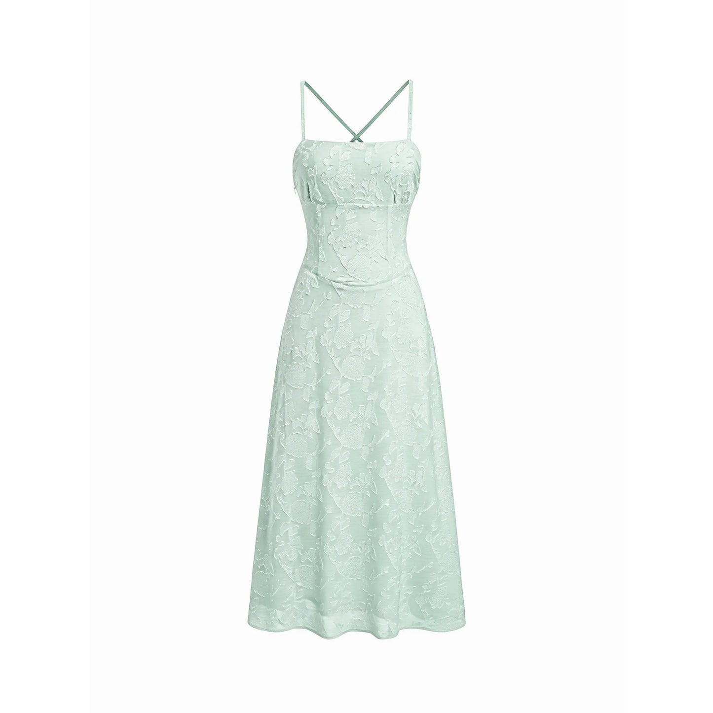 Cider Jacquard Floral A-Line Maxi Dress with Tie Back Detail