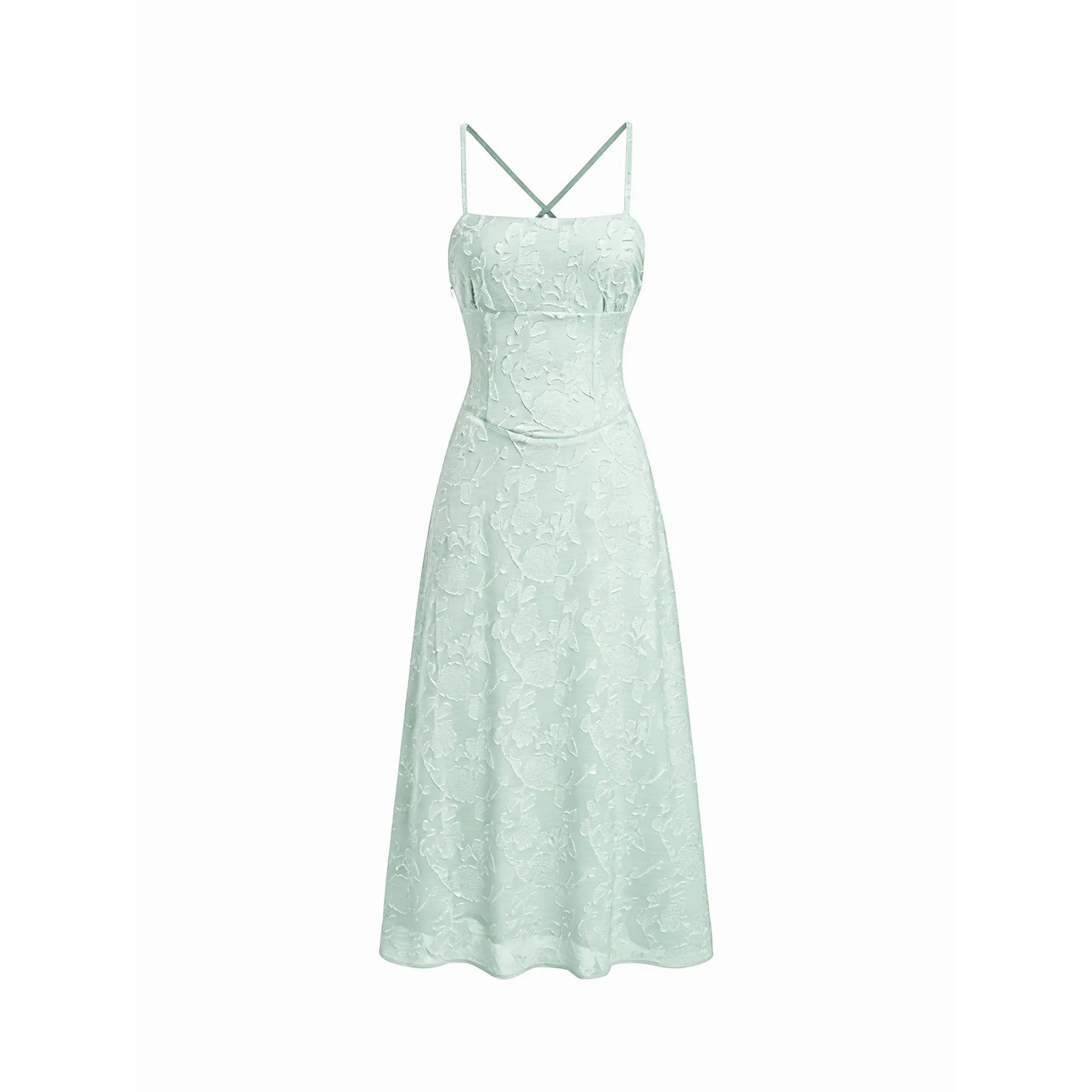Cider Jacquard Floral A-Line Maxi Dress with Tie Back Detail