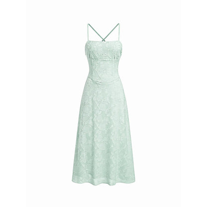 Cider Jacquard Floral A-Line Maxi Dress with Tie Back Detail