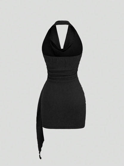 Women's Solid Color Halter Dress - Elegant Backless Design for Casual Office Wear and Daily Use, Stylish and Comfortable