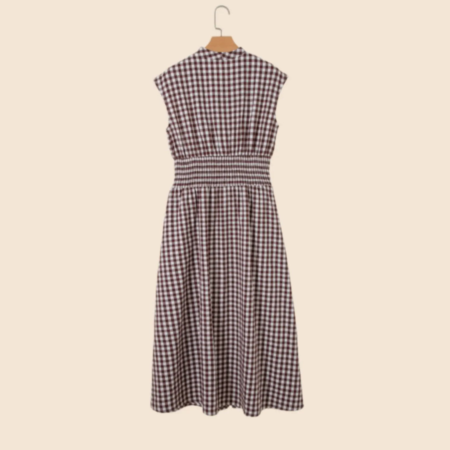 Asvivid Women's Plaid Print Sleeveless Maxi Dress with Full Zipper and Cinched Waist - Casual Summer Wear