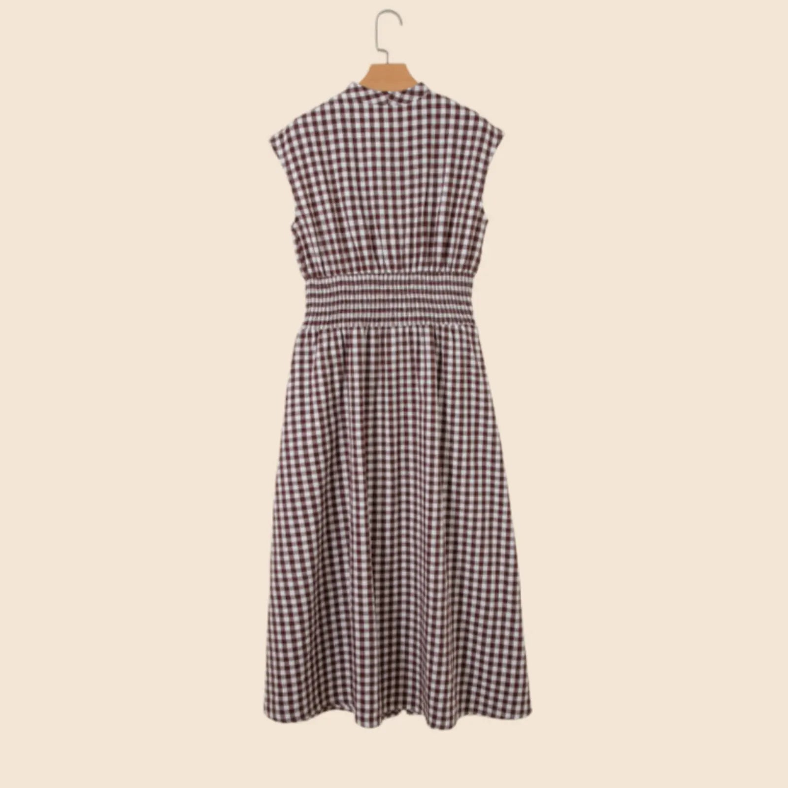 Asvivid Women's Plaid Print Sleeveless Maxi Dress with Full Zipper and Cinched Waist - Casual Summer Wear