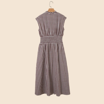 Asvivid Women's Plaid Print Sleeveless Maxi Dress with Full Zipper and Cinched Waist - Casual Summer Wear