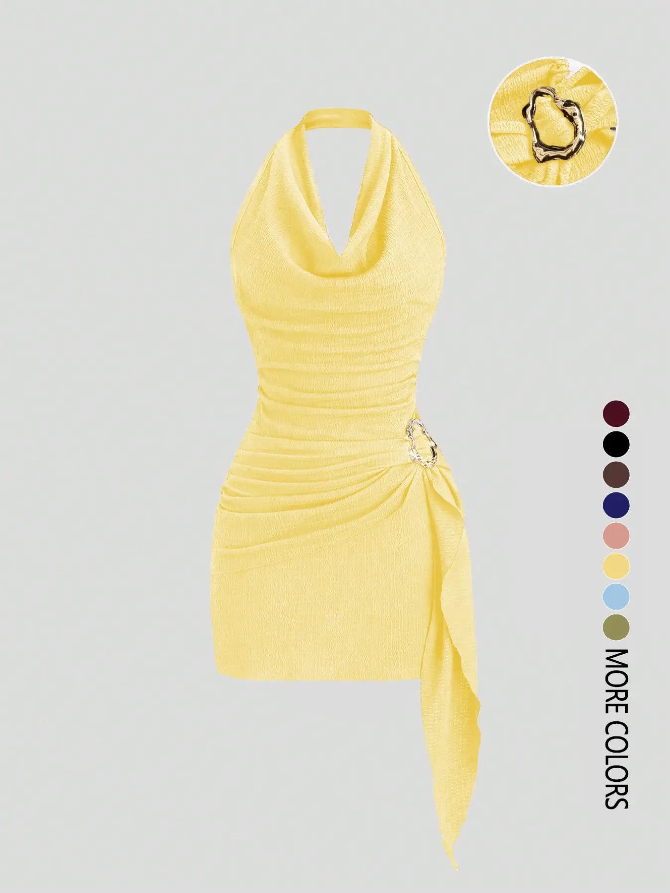 Women's Solid Color Halter Dress - Elegant Backless Design for Casual Office Wear and Daily Use, Stylish and Comfortable