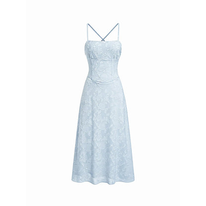 Cider Jacquard Floral A-Line Maxi Dress with Tie Back Detail