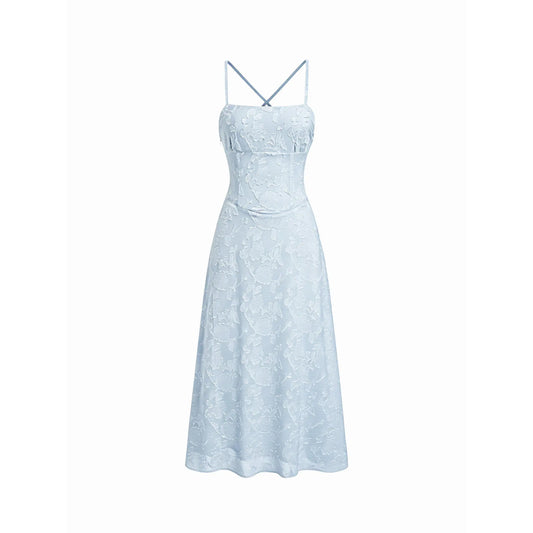 Cider Jacquard Floral A-Line Maxi Dress with Tie Back Detail